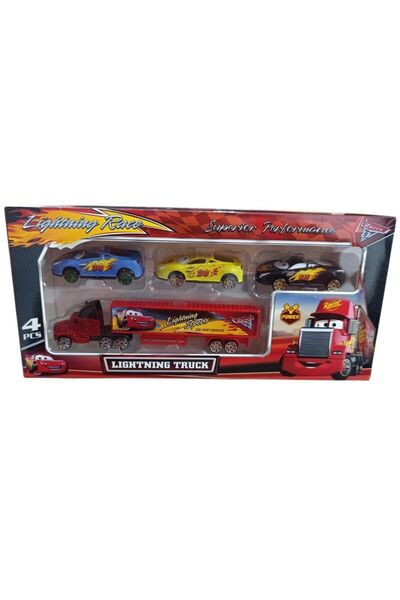 Besay Toys Truck Set of 4 with Metal Cars Spr-50-Black-Blue-Yellow