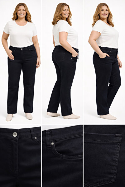 BİrHoşButik Plus Size Full Lycra Elastic Waist Seasonal Buttoned Trendy Comfo...