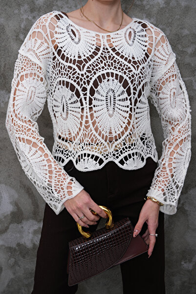 FancyWorld Bluză cu detalii din dantelă croșetată mărime standard (4 culori)