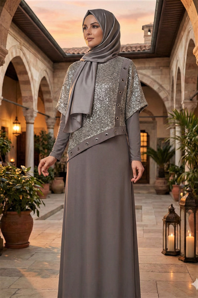 MR.MODAMİRA Kadın sandy Vizon Pul Payet Detaylı Bolerolu Tarz Özel Tasarım Da...