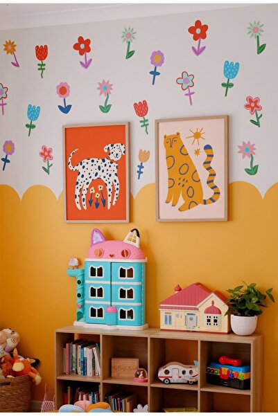 WALLHUMAN Σετ αυτοκόλλητων τοίχου για παιδικό δωμάτιο Cheerful Flowers – Πολύ...