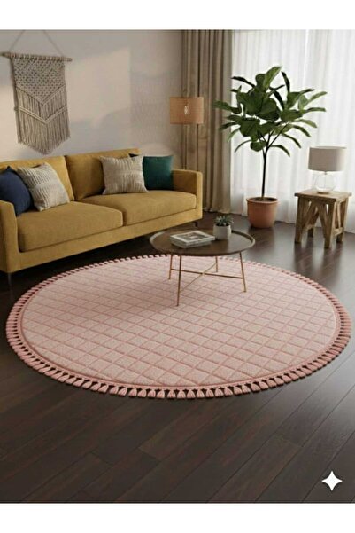 ALTUN CARPET Covor de pluș modern, rotund, cu franjuri, cu bază anti-alunecar...