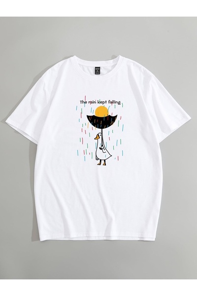 Vordevia Tricou unisex supradimensionat alb cu imprimeu Duck, tricou de zi cu...