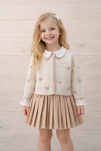 EYMİRGİYİM Rochie cu tricotaje în formă de inimă, cardigan și fustă plisată p...