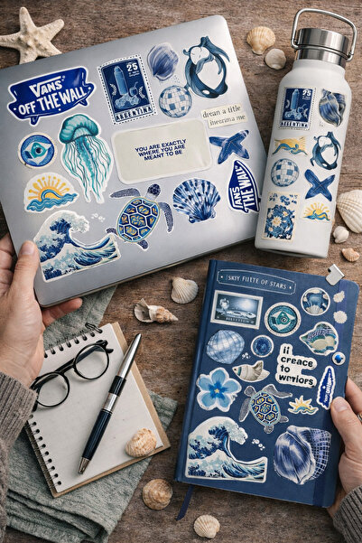 Limitless Design Sea Themed Blue Sticker Set 22X30 cm – Ocean, Wave, Seashell...