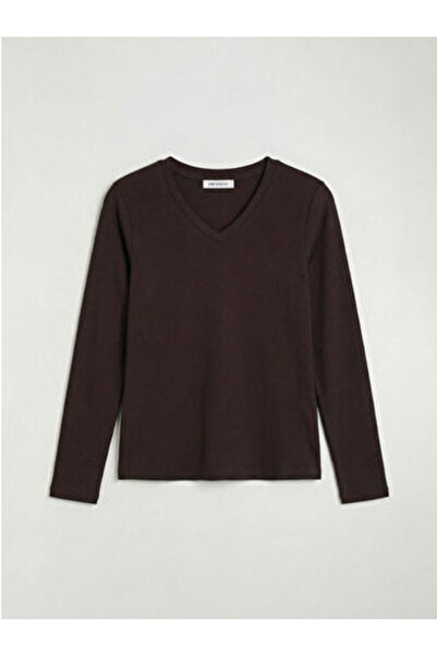 LC Waikiki M1 Sezon Brown V-Neck Women's Bodysuit