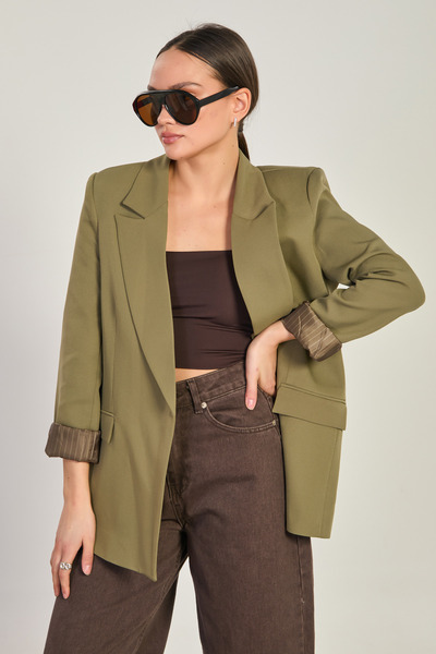 BARRELS AND OIL Women's Classic Blazer Jacket - Khaki