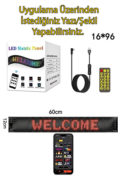 Tekvora 60cm LED Matrix Araç İçi Dijital Ekran | App Kontrollü | Kumandalı | ...