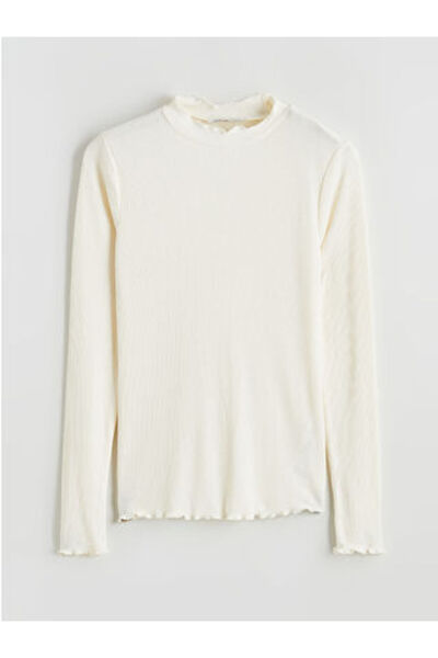 LC Waikiki M1 Sezon Ecru Ruffled Mock Neck Women's Bodysuit