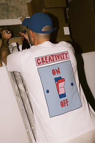 Vordevia تي شيرت أبيض كبير الحجم مطبوع عليه Creativity للجنسين، تي شيرت يومي ...