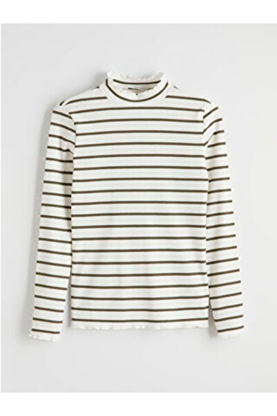 LC Waikiki M1 Sezon Green Mock Neck Striped Women's Bodysuit