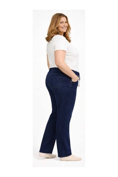 BİrHoşButik Plus Size Full Lycra Elastic Waist Seasonal Buttoned Trendy Lace-Up High Waist Pocketed Denim Pants