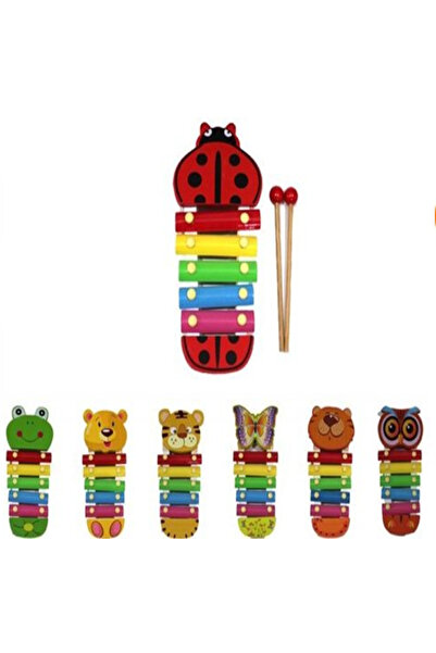 BAMTEBİ لعبة إكسيلفون خشبية تعليمية ملونة على شكل حيوانات مكونة من 5 نغمات، ل...