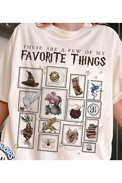 Vordevia Favorite Things Printed White Oversize Unisex T-Shirt Basic Comforta...