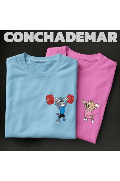 Vordevia Tom and Jerry Printed 2-Piece Oversize T-Shirt Lover's Combination