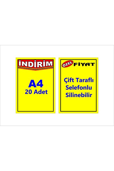 CYS ETİKET 20 Ad. A4 DİK Selefonlu Çift Taraflı Silinebilir Sarı Etiket ,Indi...