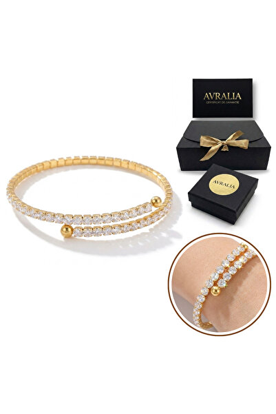 AVRALIA 18k Gold Plated Tennis Bracelet, Zirconia Crystals, Adjustable, Box a...