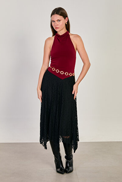 BARRELS AND OIL Women's Asymmetrical Cut Lace Skirt - Black