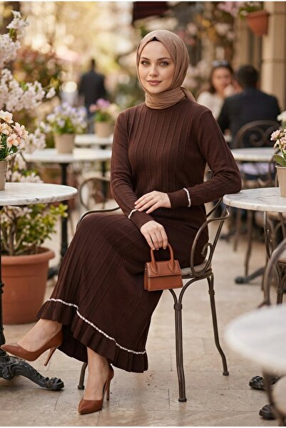 Kirazca Butik Women's Mercerized Fabric Minimal Stone Decorated Stylish Long ...