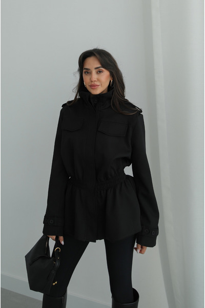 Havoş Black Jacket with Epaulet Detail and Elastic Waistband