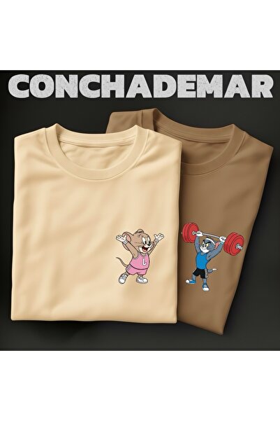 Vordevia Tom and Jerry Printed 2-Piece Oversize T-Shirt Lover's Combination