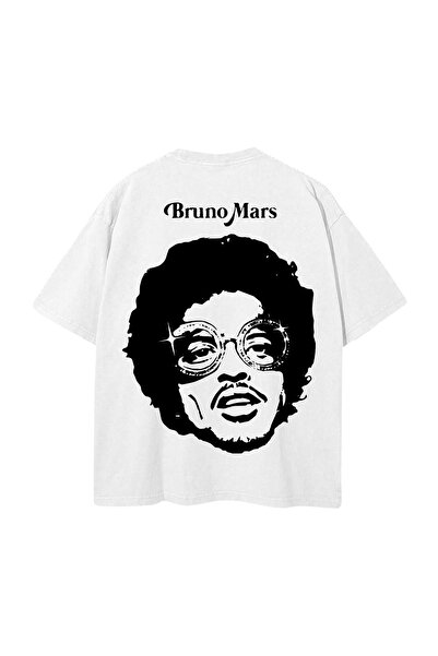 Vordevia Bruno Mars Printed White Oversize Unisex T-Shirt Basic Comfortable F...