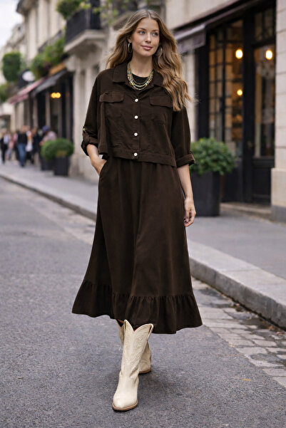 EREN STYLE Italian Velvet Long Sleeve Jacket and Zero Sleeve Dress Set