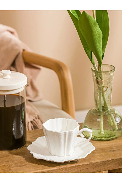 LC Lcw Home White Patterned Porcelain Coffee Cup Set 210 ml