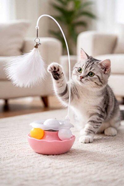 glamura 3-in-1 Interactive Cat Toy, Feather Rocker, Bell and Ball Track