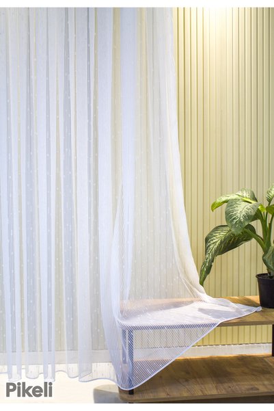 Pikeli Tassel Patterned Tulle Curtain - 1X3 Dense Pleats - Professional Installation - with Tassels