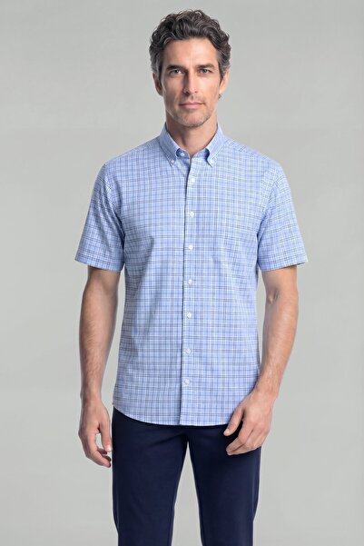 Bisse Regular Fit Short Sleeve Cotton Blue Men's Shirt