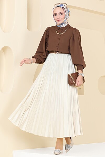 ModaMerve Balon Kollu Gömlek 3025KTR750-MS Kahve