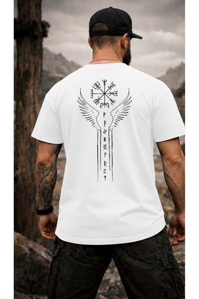VEK Viking Runic Symbol Printed Oversize Unisex T-Shirt – Premium Back Print,...