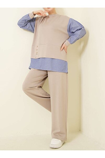 Burcia Striped Shirt and Garnished Loyşa Double Set