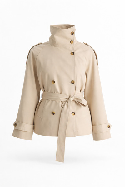 Moderk Bsk Model Dik Yaka Arka Rüzgarlık Detailed Large Size Lined Women's Tr...