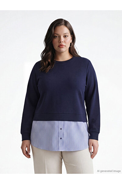 LC Waikiki GiyÇık Store den Lacivert Gömlek Detaylı Kadın Sweatshirt Tunik