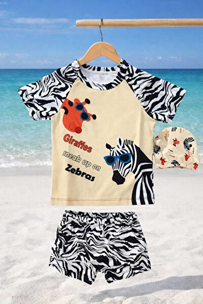 CHİCKİDSWEAR Μαγιό για αγόρια, σετ 3 τεμαχίων: μπλουζάκι + σορτς + σκουφάκι