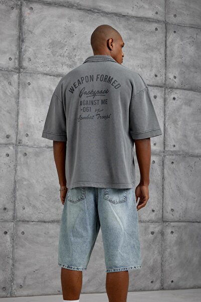 NOMARC Smoked Polo Collar Pocketed Washable Oversize Tshirt