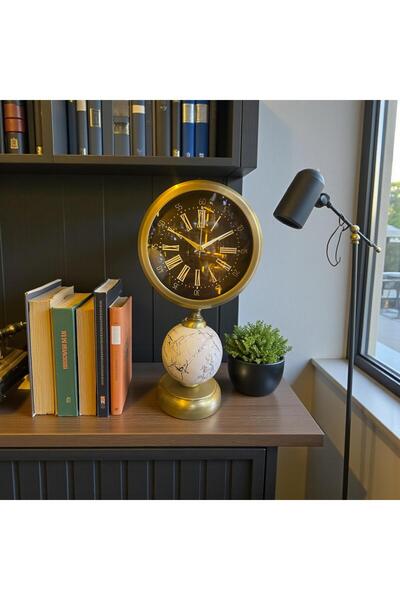 Sleep Nova Heritage Gold Globe Dekoratif Masa Saati – Mermer Desenli Klasik S...