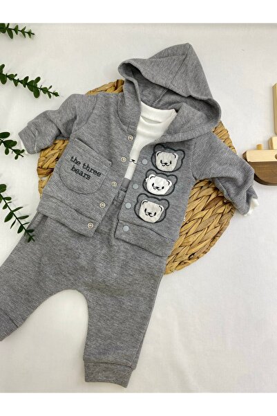 mini pakel organics WAFFLE KUMAŞ ERKEK BEBEK 3’LÜ TAKIM