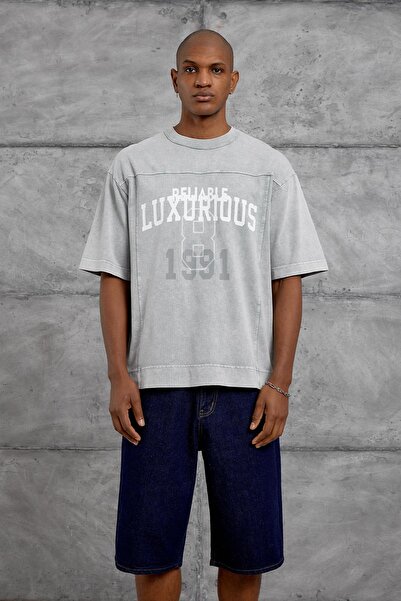 NOMARC Gray Luxurious Printed Washable Oversize Tshirt