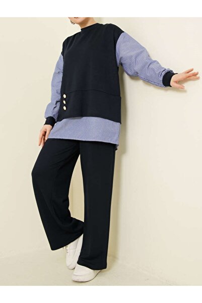 Burcia Striped Shirt and Garnished Loyşa Double Set