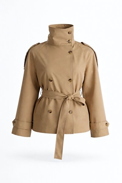 Moderk Bsk Model Dik Yaka Arka Rüzgarlık Detailed Large Size Lined Women's Tr...