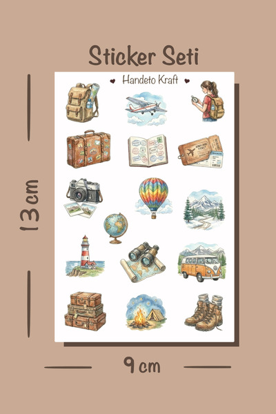 Handeto Kraft Kamp ve Seyahat Temalı Sticker Seti Çıkartma Scrapbook Bullet J...
