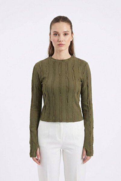 COjans Textured Knitted Blouse 980 - Khaki