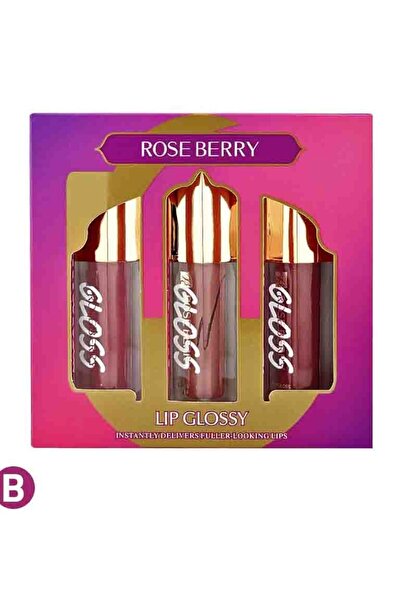 ROSE BERRYY طقم ملمع شفاه بلمسة سحرية (ليب قلوس ) 3قطع، روز بيري درجة B