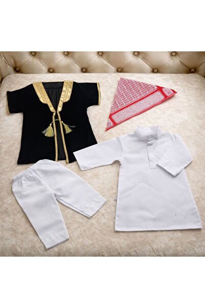 Baby day طقم أطفال تراثي ولادي 4 قطع – ثوب مع بشت وشماغ – زي وطني أنيق