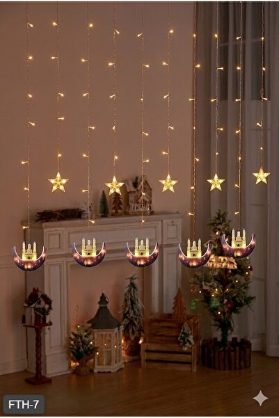 sonx Ramazan Perde LED Işık 3 Metre – Yıldız ve Ay Cami Figürlü Süsleme