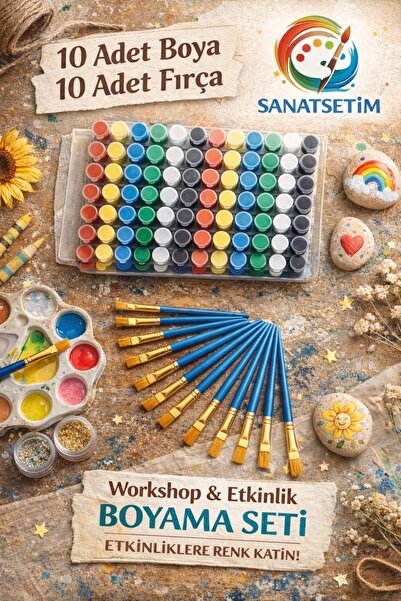 PAMEPAW 10 adet ( 6 renk 3ml) Akrilik Boya ve 10 Adet Fırça, Workshop, Etkinl...