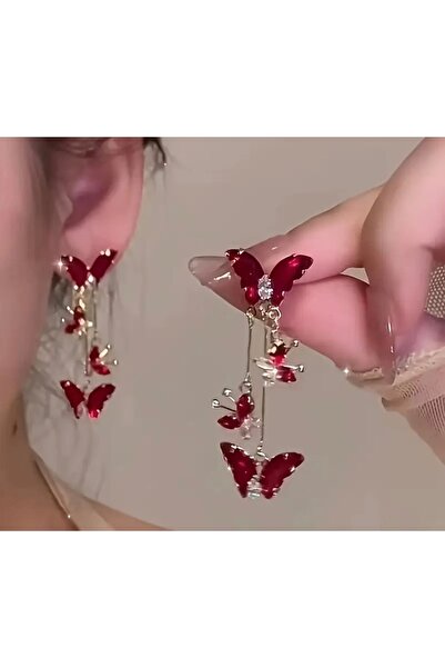 poyas Elegant and Stylish Red Butterfly Detail Earrings